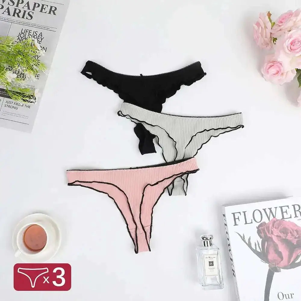 3PCS Women's Thongs Cotton Panties Ladies Sexy Thongs Low Waist Seamless Panties Comfortable G - String Women Underwear Panties - The Lady's Haven