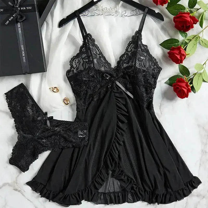 A Set Of Woman Underwear Nightgown Thong Sets Plus Size Suspender Lace Lingerie Sexy Accessories Erotic Bra Nightdress lencería - The Lady's Haven