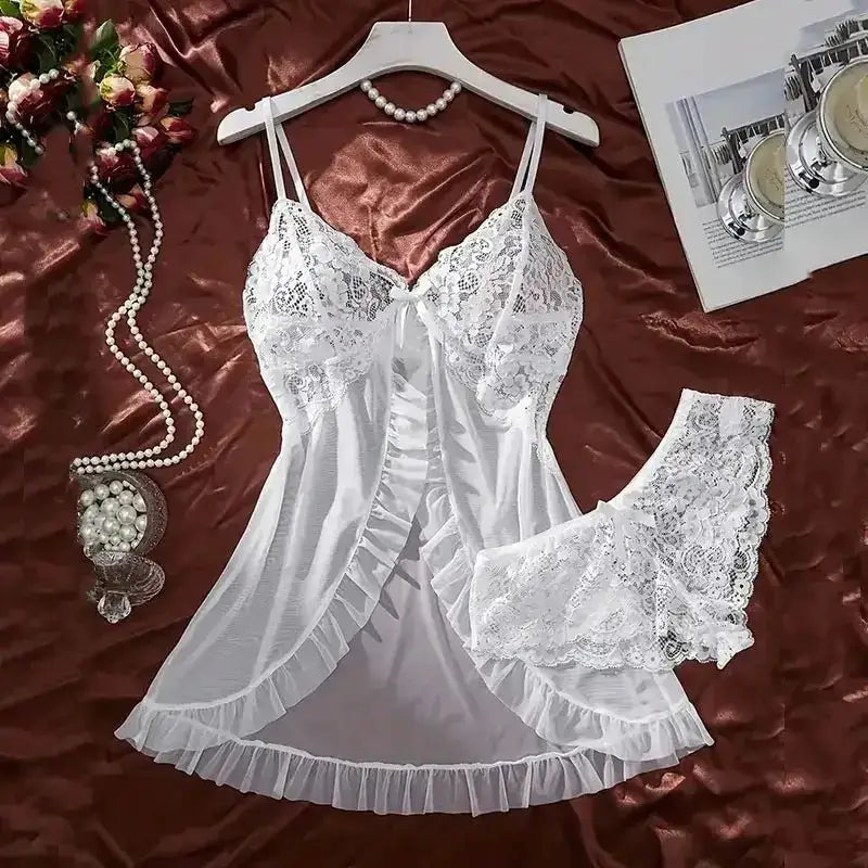 A Set Of Woman Underwear Nightgown Thong Sets Plus Size Suspender Lace Lingerie Sexy Accessories Erotic Bra Nightdress lencería - The Lady's Haven