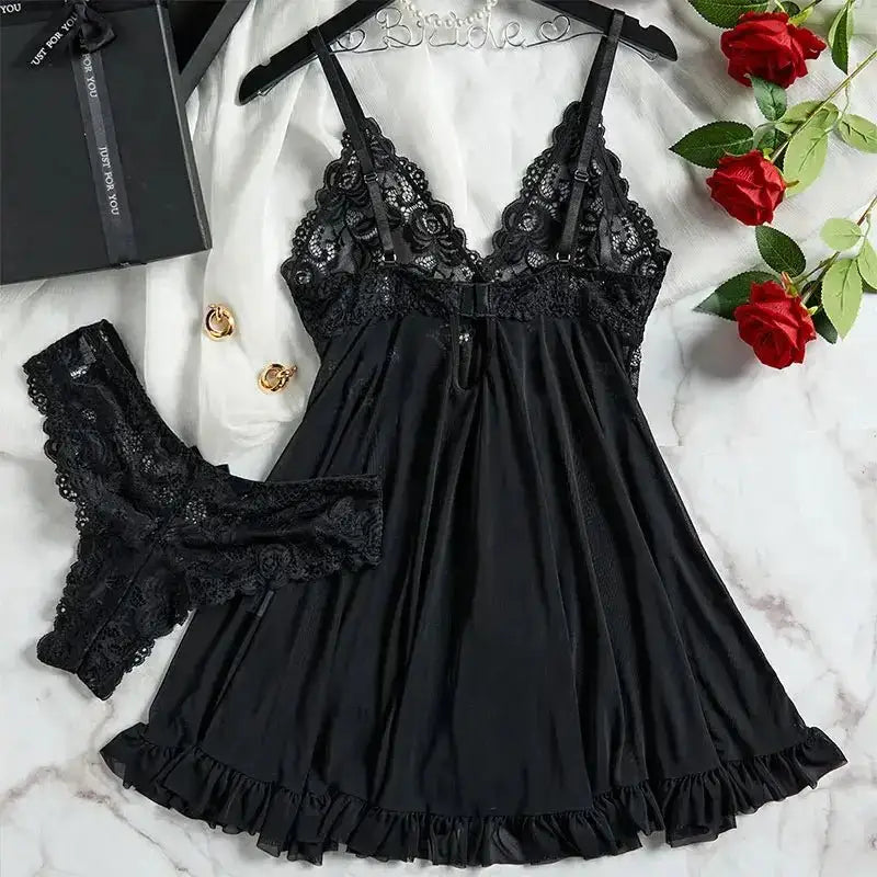 A Set Of Woman Underwear Nightgown Thong Sets Plus Size Suspender Lace Lingerie Sexy Accessories Erotic Bra Nightdress lencería - The Lady's Haven