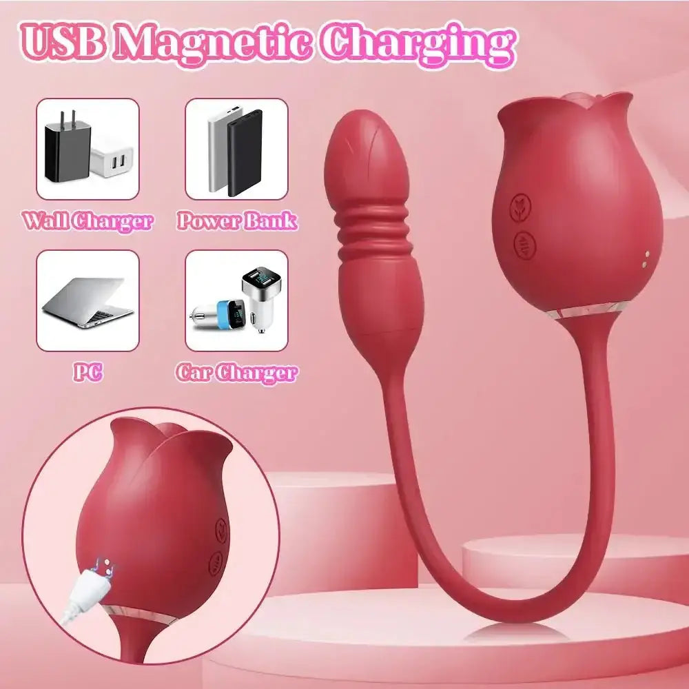 Rose Sucking Sex Toys Dildo Vibrator for Women 3in1 Thrusting G Spot Anal Vibrators Stimulator Female Vibrating Egg