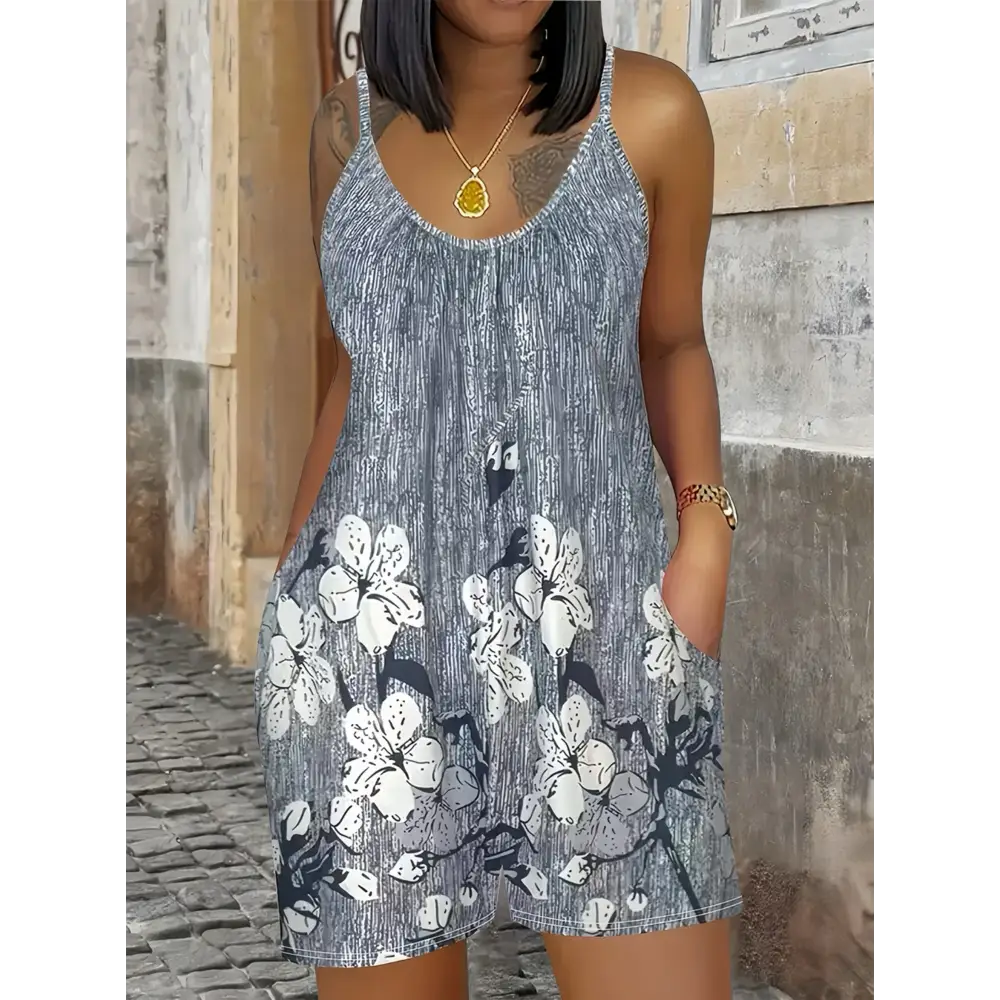 Stylish Summer Women's Jumpsuit Striped Print Elegant Sleeveless Shorts Plus Size Romper for casual fashion looks.