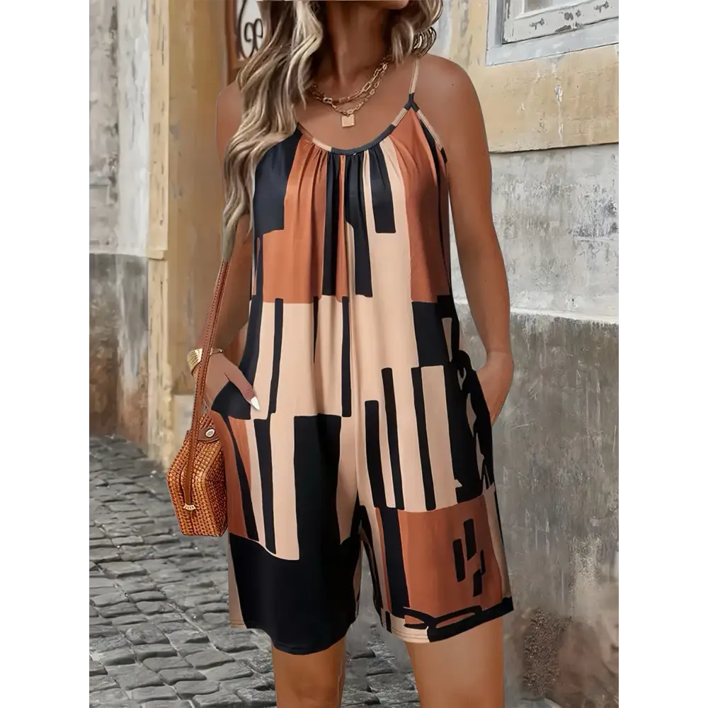 Stylish Summer Women's Jumpsuit Striped Print Elegant Sleeveless Shorts Plus Size Romper for casual fashion lovers.