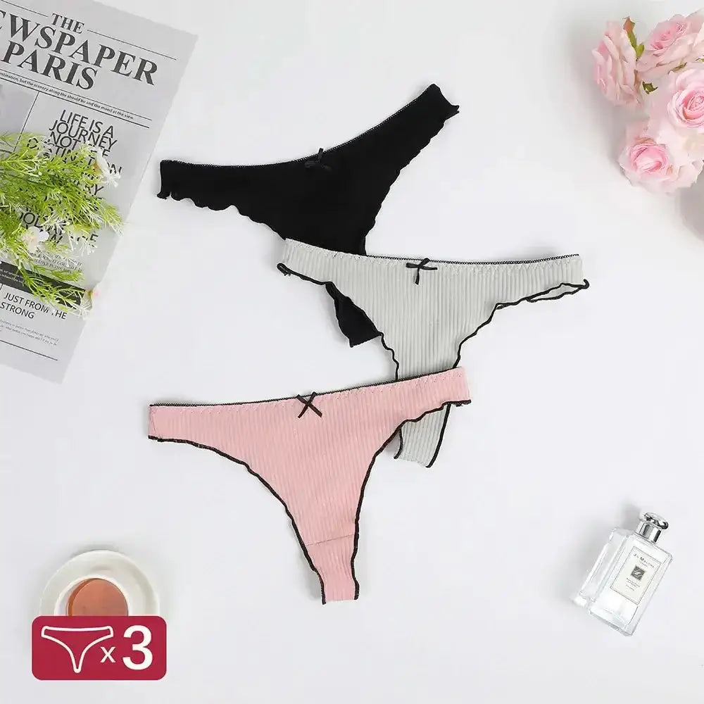 3PCS Women's Thongs Cotton Panties Ladies Sexy Thongs Low Waist Seamless Panties Comfortable G - String Women Underwear Panties - The Lady's Haven