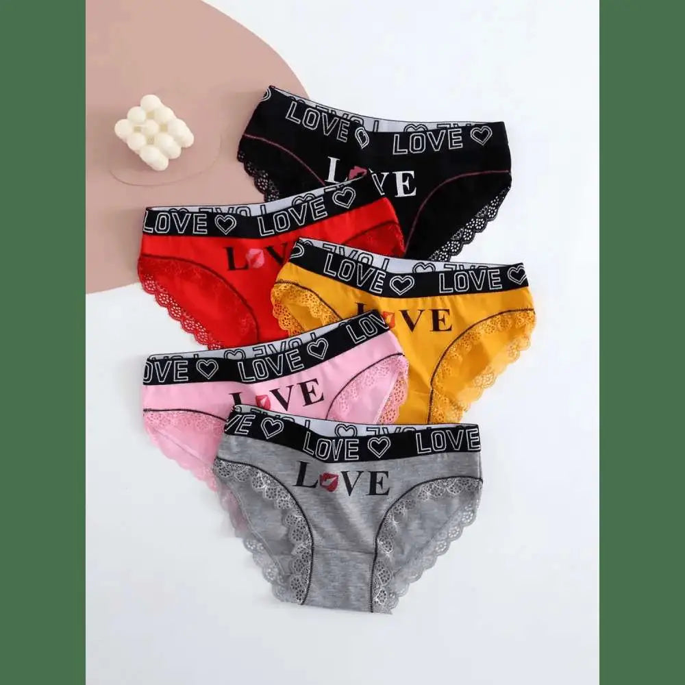 5pcs women cotton Panties Fashion Letter Printed Belt Ladies underwear Breathable Intimates Lingeries - The Lady's Haven