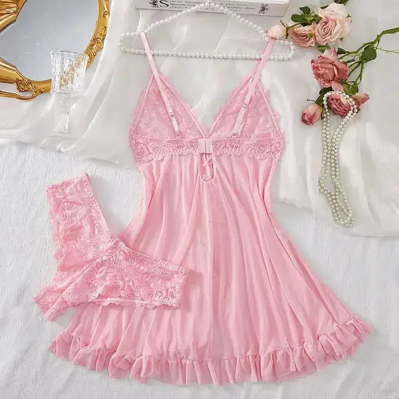 A Set Of Woman Underwear Nightgown Thong Sets Plus Size Suspender Lace Lingerie Sexy Accessories Erotic Bra Nightdress lencería - The Lady's Haven