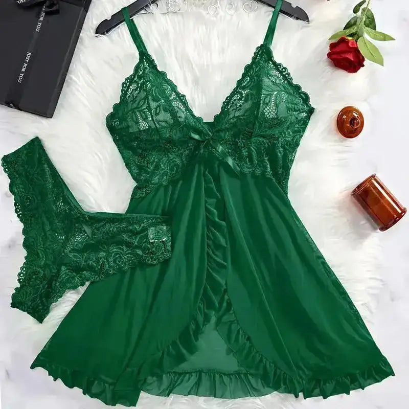 A Set Of Woman Underwear Nightgown Thong Sets Plus Size Suspender Lace Lingerie Sexy Accessories Erotic Bra Nightdress lencería - The Lady's Haven