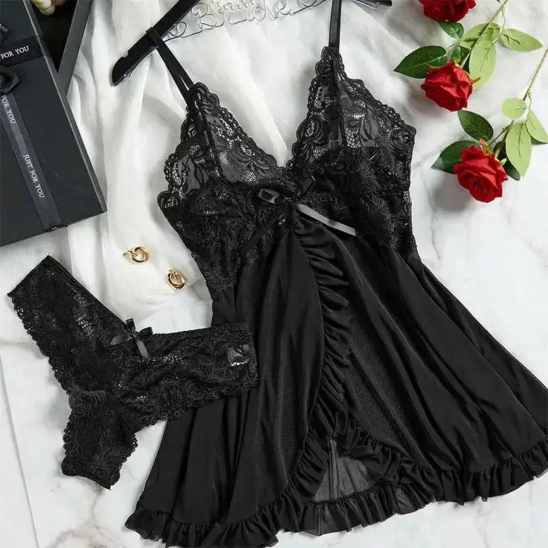 A Set Of Woman Underwear Nightgown Thong Sets Plus Size Suspender Lace Lingerie Sexy Accessories Erotic Bra Nightdress lencería - The Lady's Haven