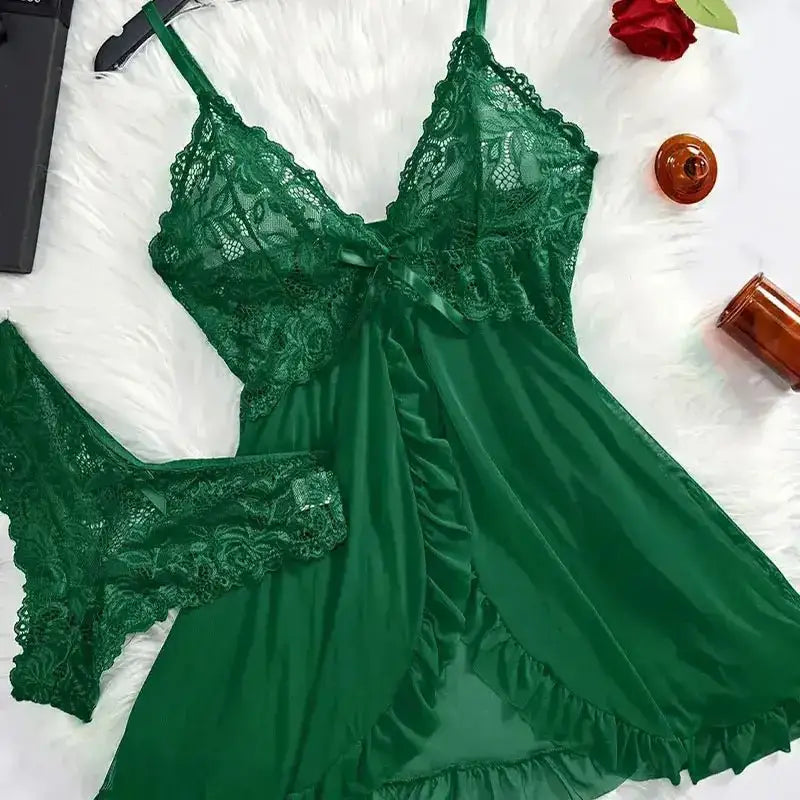 A Set Of Woman Underwear Nightgown Thong Sets Plus Size Suspender Lace Lingerie Sexy Accessories Erotic Bra Nightdress lencería - The Lady's Haven