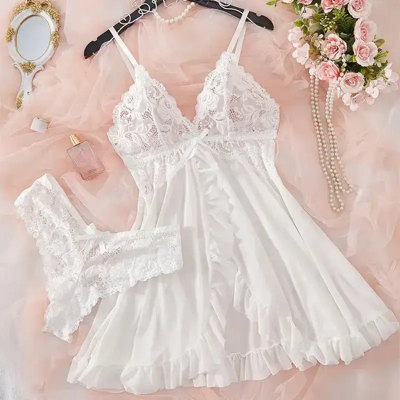 A Set Of Woman Underwear Nightgown Thong Sets Plus Size Suspender Lace Lingerie Sexy Accessories Erotic Bra Nightdress lencería - The Lady's Haven