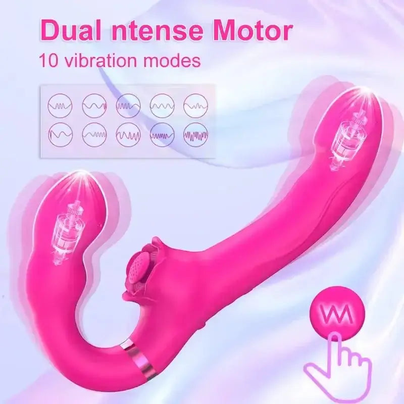 APP Strapless Strap-On G-Spot Dildo Vibrator Realistic Double-Ended Vibrating Butt Plug Anal Sex Toys for Women