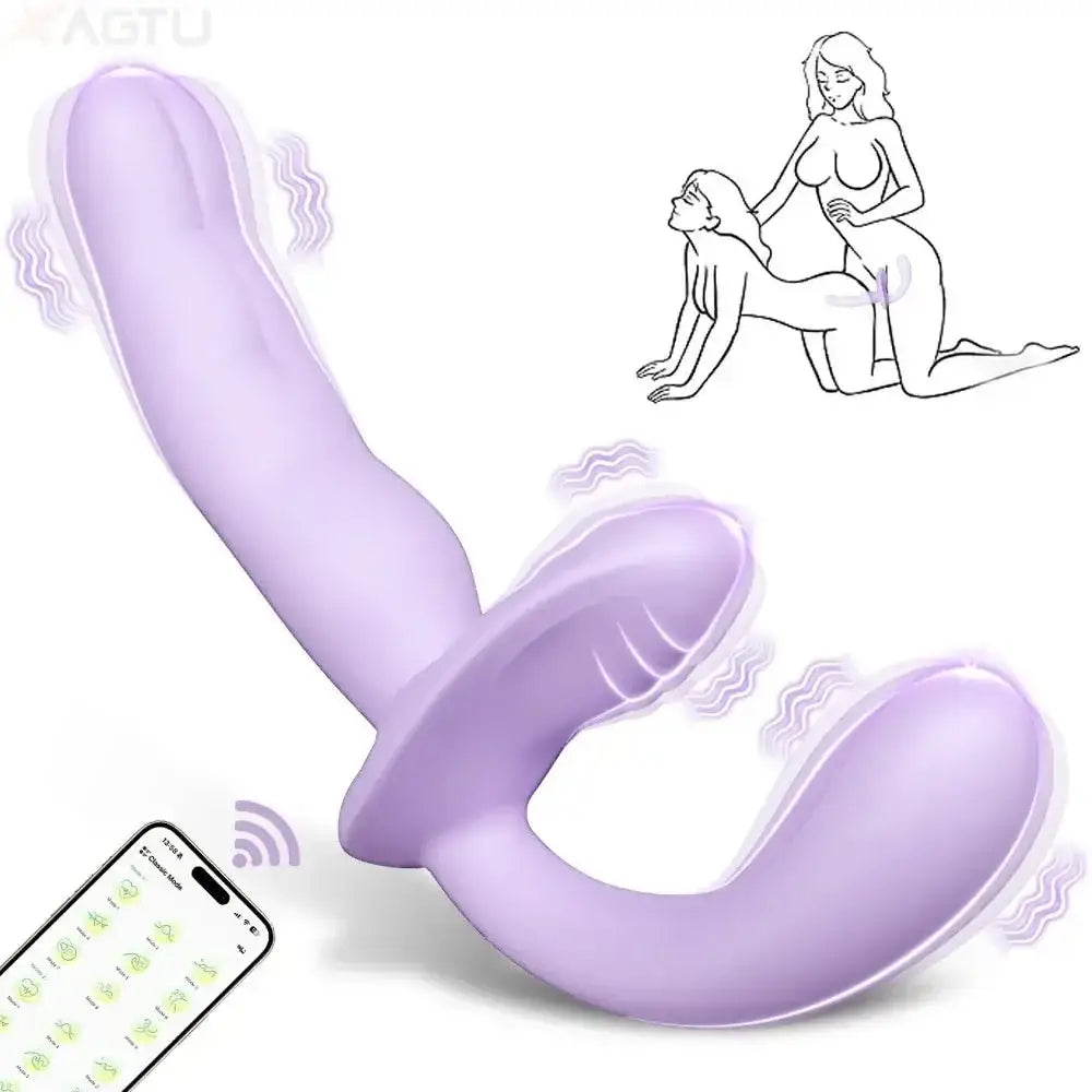 APP Strapless Strap-On G-Spot Dildo Vibrator Realistic Double-Ended Vibrating Butt Plug Anal Sex Toys for Women