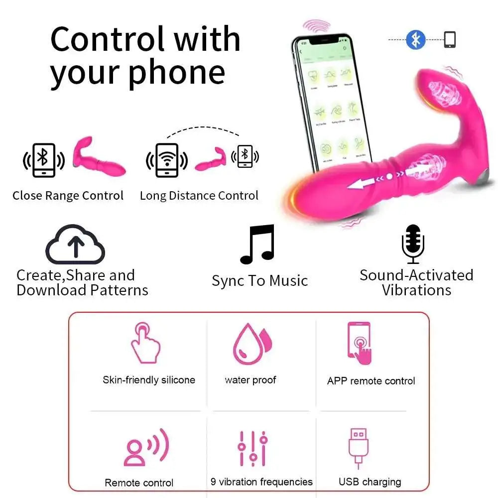 App Telescopic Vibrator Remote Control Wearable Vibrating Panties Thrust Dildo Adult Sex Machine Toys For Women