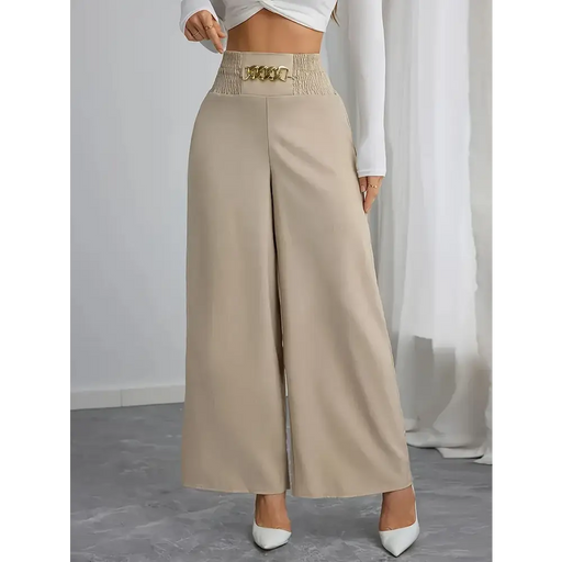 Plus Size Women’s Casual Wide Leg Pants - Oversize fit Drawstring Waist Polyester Blend Suitable For Beach Or Casual