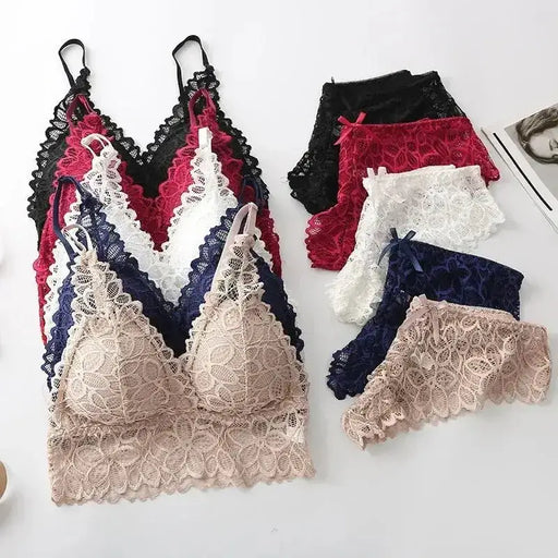 Sexy Lace Women Underwear Set Seamless Wire Free Bra Sets Hollow Out Bra and Panty Sets For Women Embroidery Intimates Lingerie - The Lady's Haven