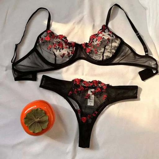 Sexy Set Womens Underwear Exotic Emotional Bra Set Embroidered Print Brassiere Lingerie Set Women's Set Push Up Thin Bralette - The Lady's Haven